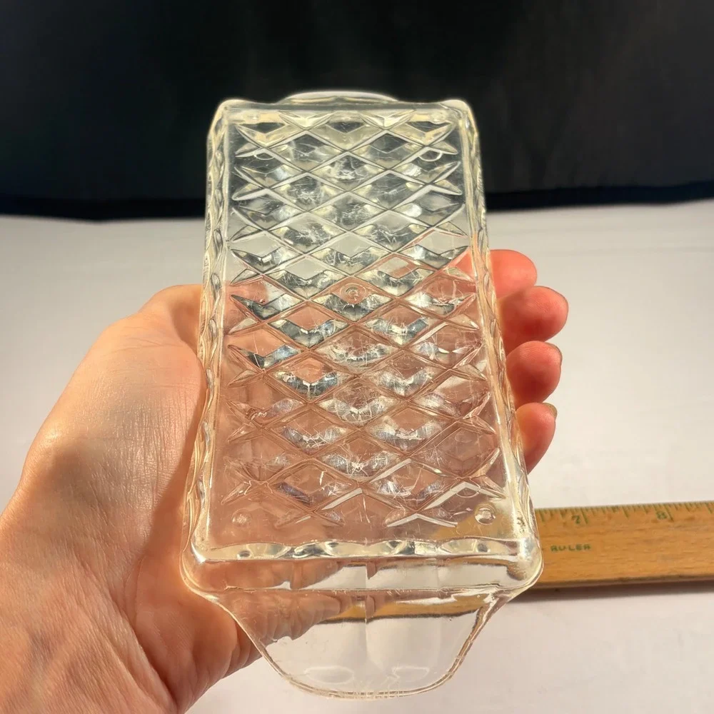 Clear Molded Plastic Faux Cut Crystal Covered Butter Dish – Starburst Diamond